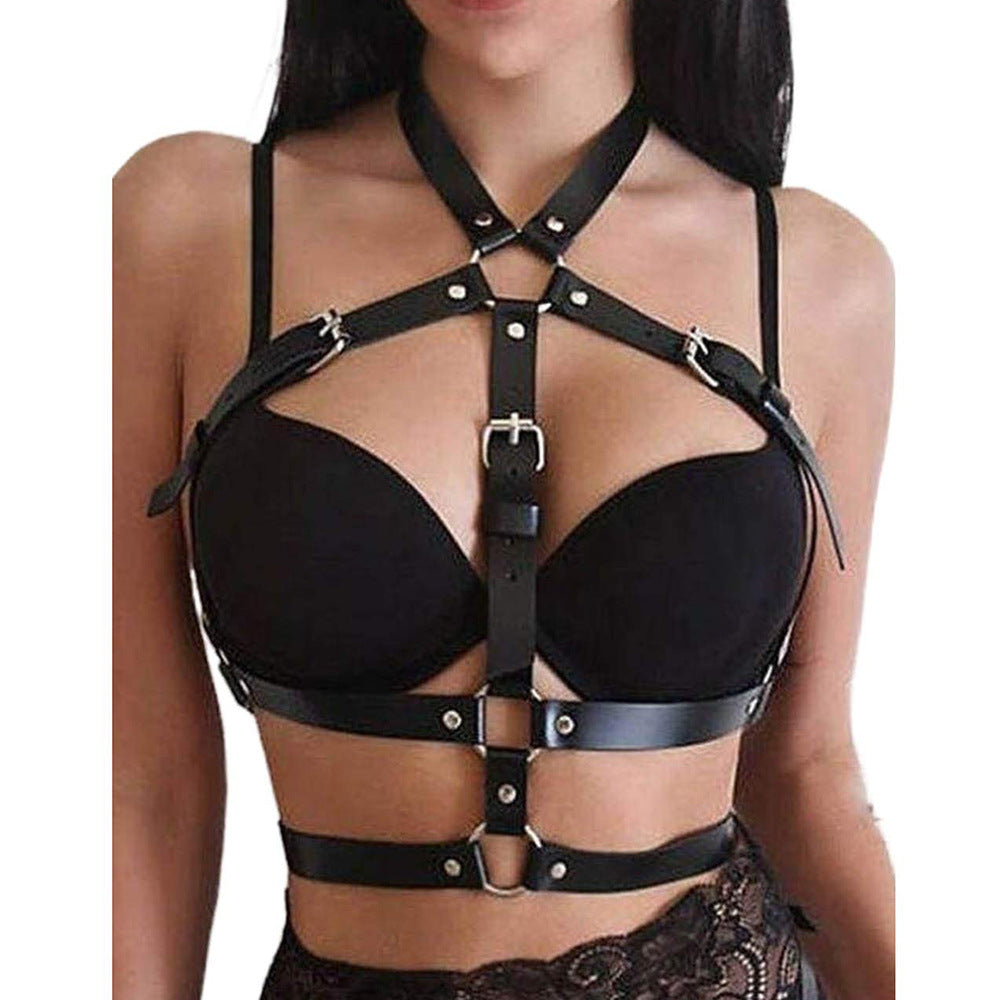 Colección Roxana — arnés, antifaz y esposas en PU