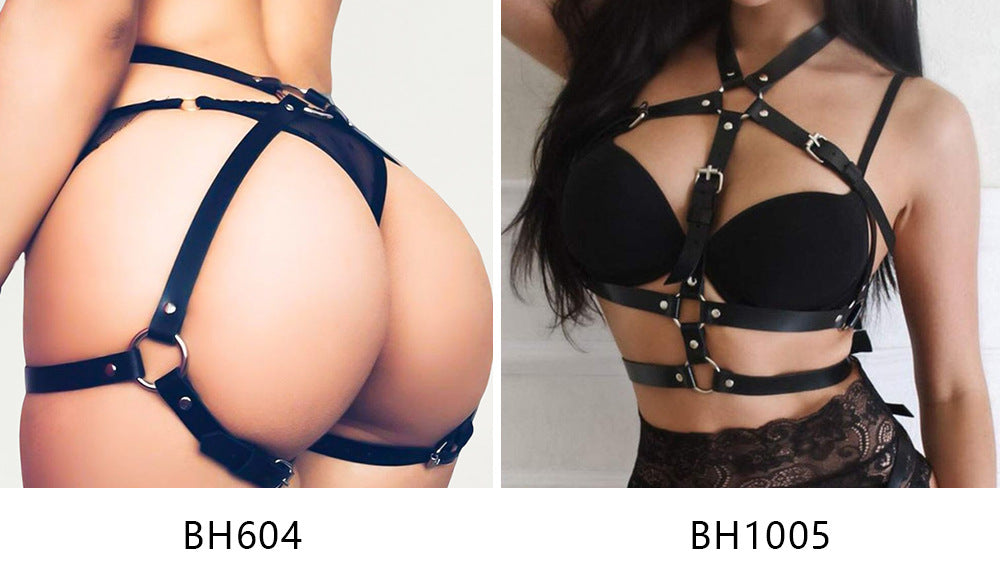 Colección Roxana — arnés, antifaz y esposas en PU
