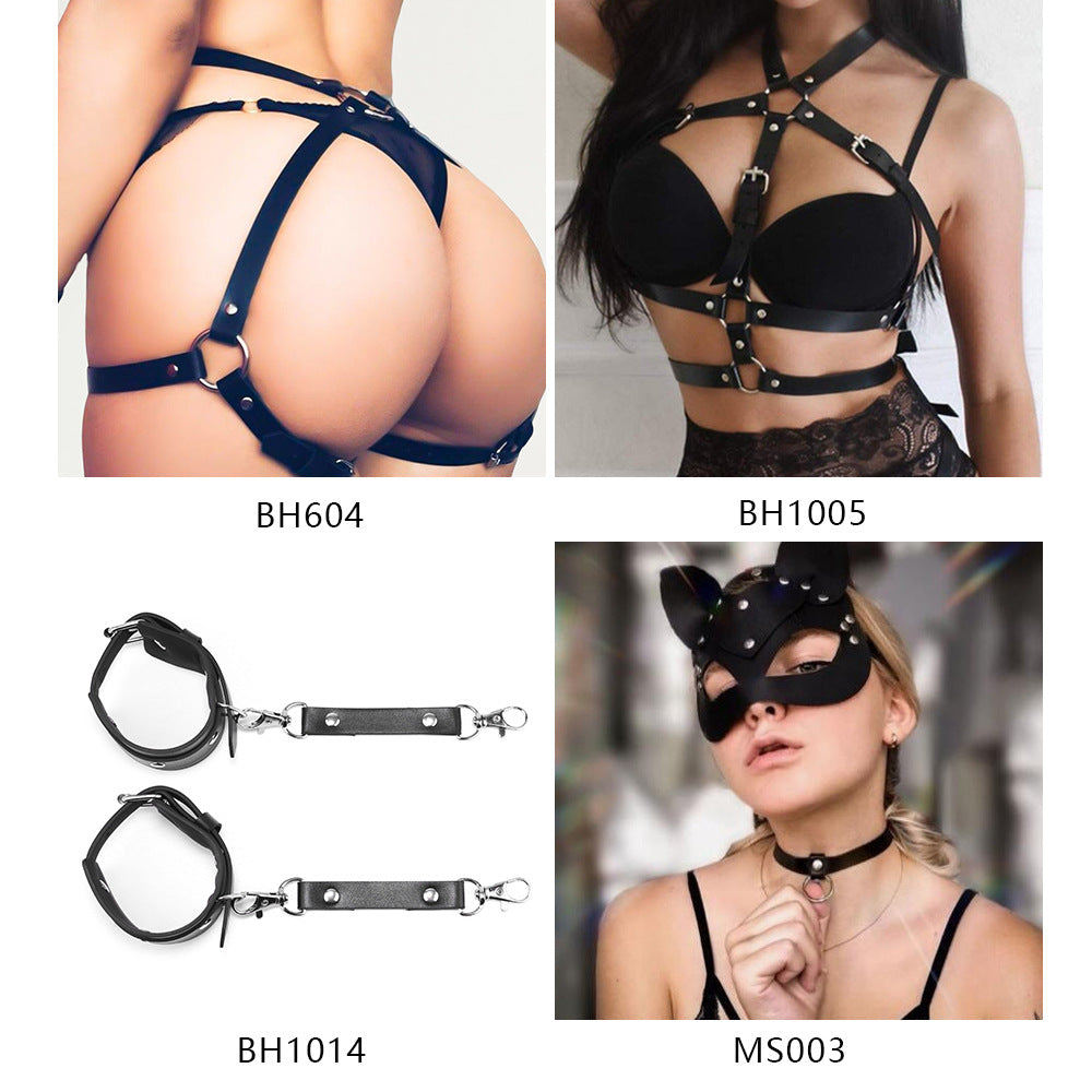Colección Roxana — arnés, antifaz y esposas en PU