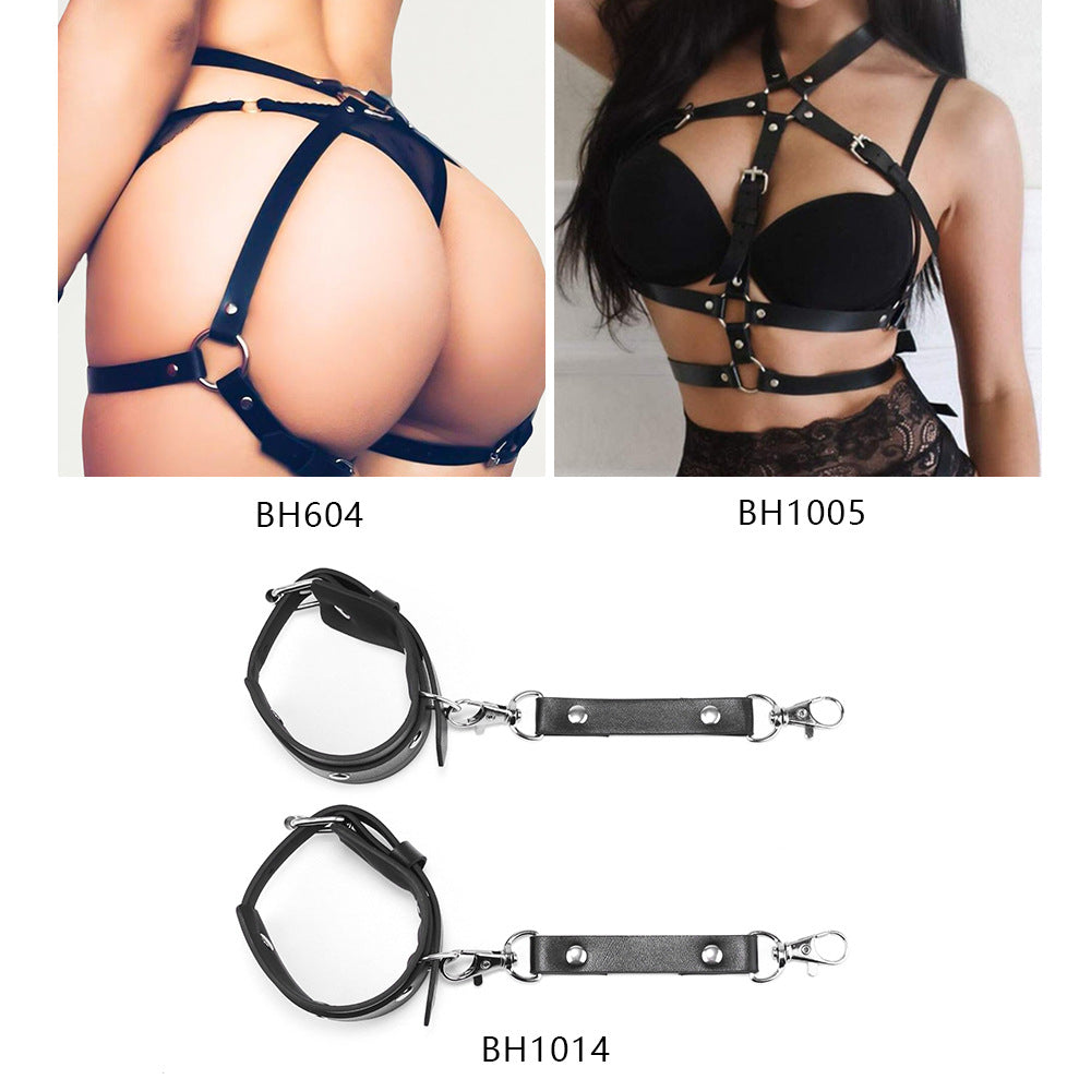 Colección Roxana — arnés, antifaz y esposas en PU