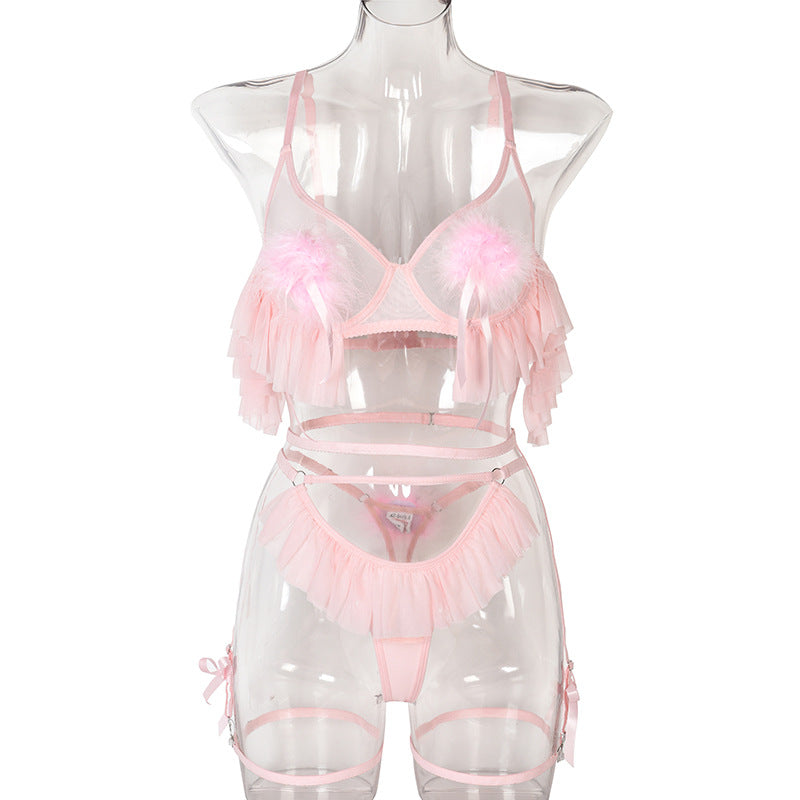 Conjunto Rocío — malla rosa con liguero
